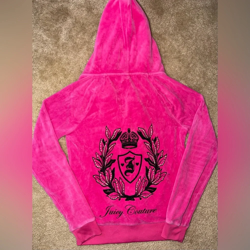 Juicy Couture Hot Pink Velour Zip Up Hoodie Sz XS - Picture 1 of 3